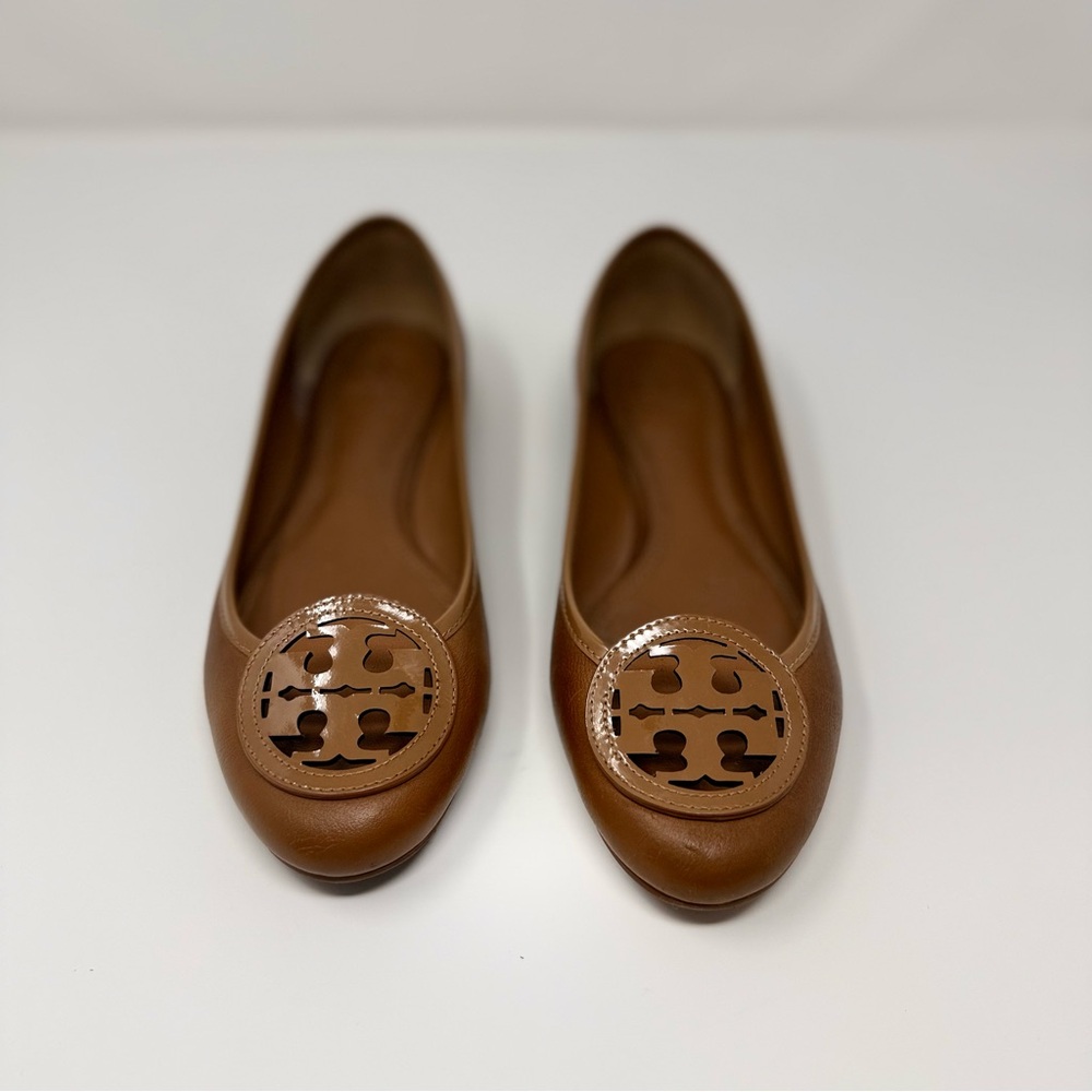 Tory Burch Louisa Ballet Flats Royal Tan Tumbled Leather 9.5